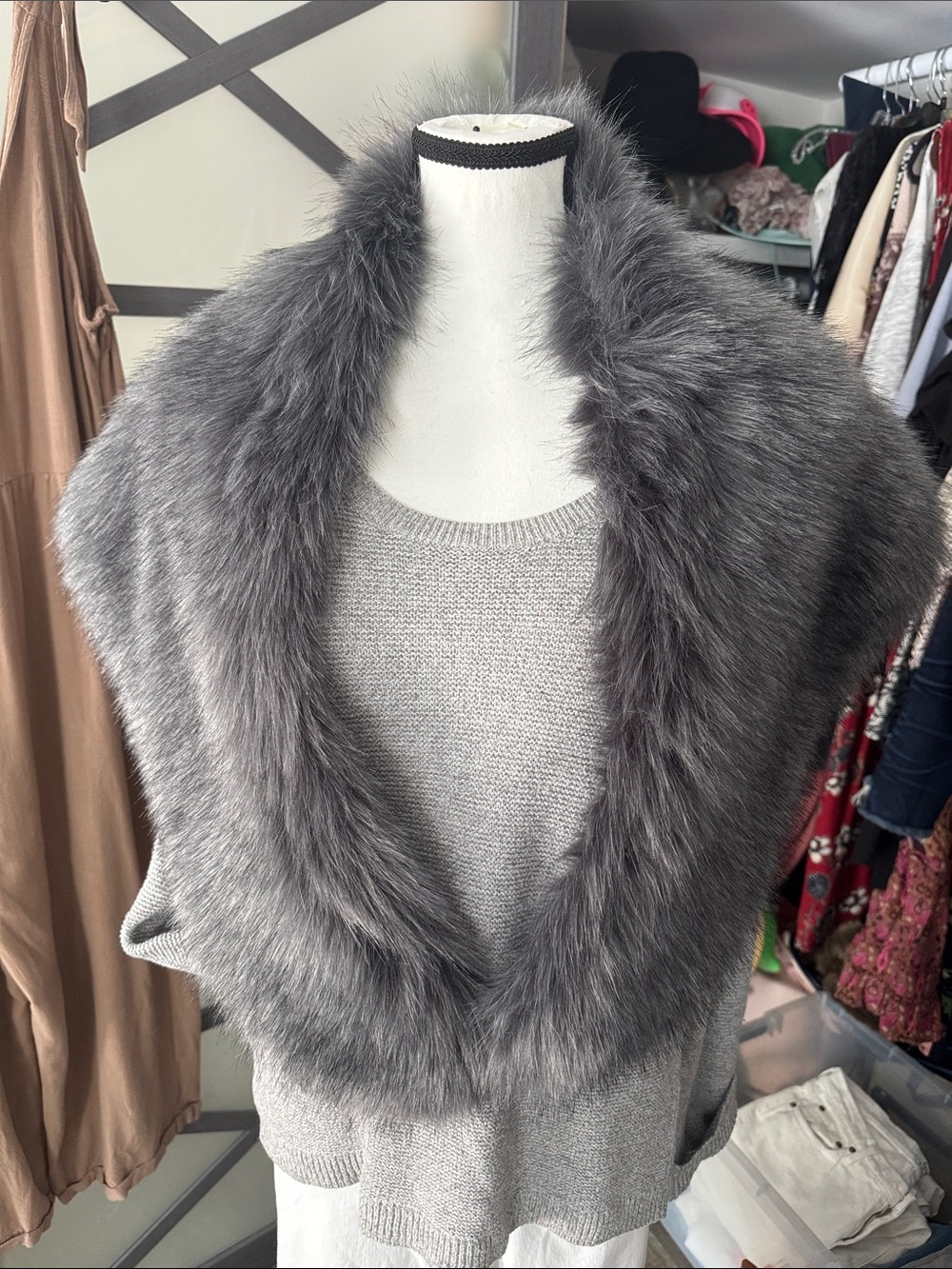 Tevolio Silver-Gray Faux Fur Collar